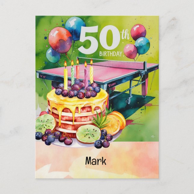 Ping Pong 50. Geburtstag mit Cake Postkarte (Vorderseite)