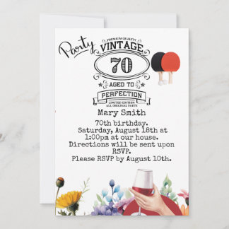 Ping Pong 70. Geburtstag mit Paddel und Blume Einladung