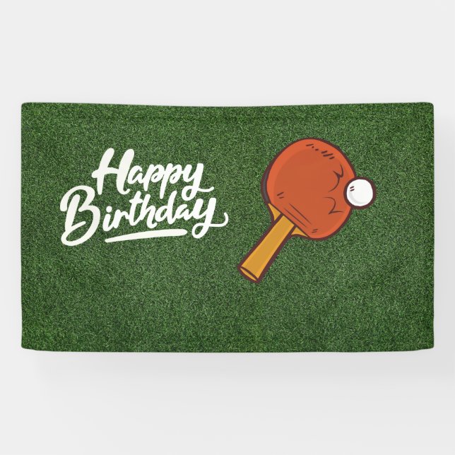 Ping Pong auf grünem Gras Happy Birthday Banner (Horizontal)