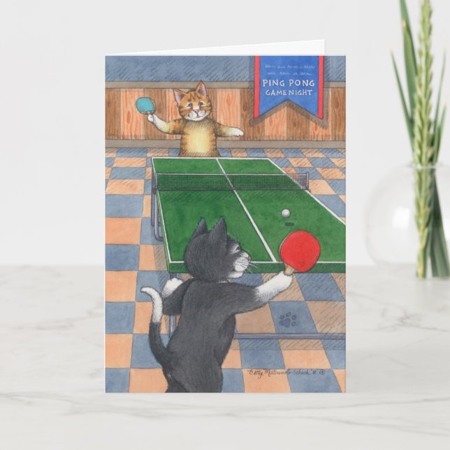 Ping Pong Cats Birthday Bud & Tony Notecard Karte (Vorderseite)