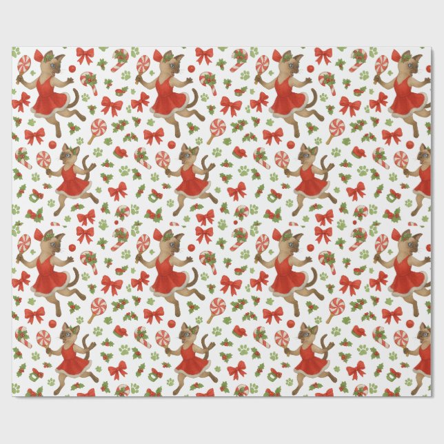 Ping Pong Christmas Themed for Siamese Cat Lovers  Geschenkpapier (Flach)
