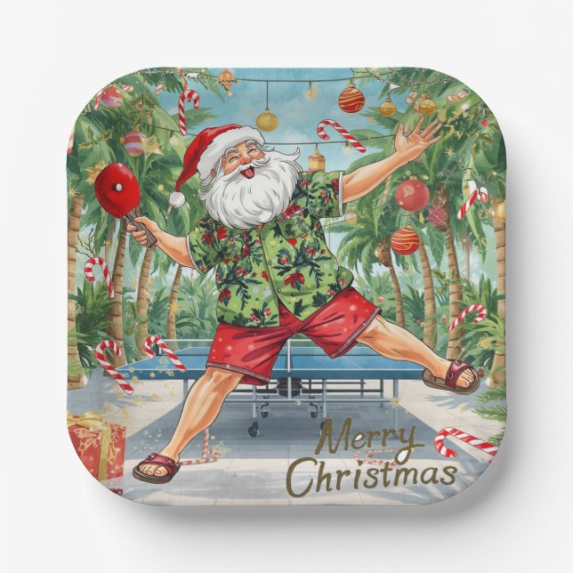 Ping pong Christmas with Santa Claus Pappteller (Vorderseite)