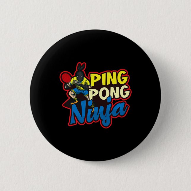 Ping Pong Ninja Design Table Tennis Button (Vorderseite)