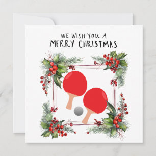 Ping Pong Paddle und Ball mit Weihnachtsrahmen Feiertagskarte