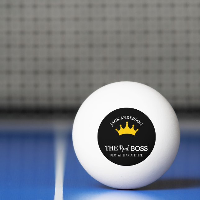 Ping Pong Player Modern Crown Name White Text Tischtennisball (Netto)
