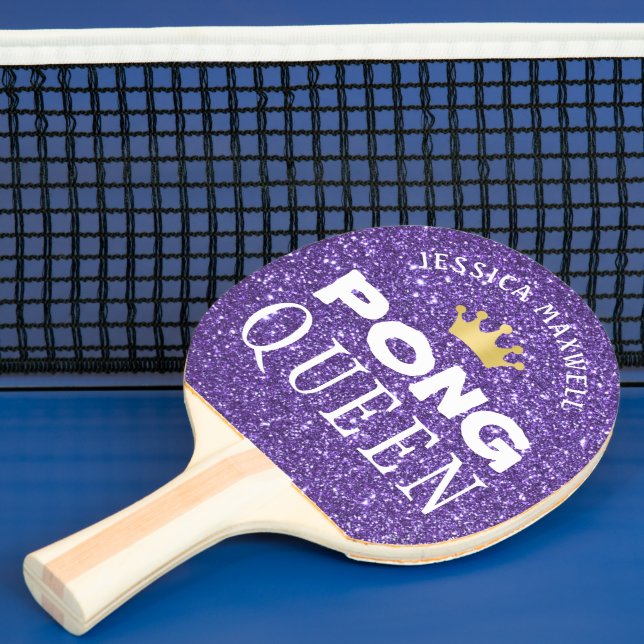 PING PONG QUEEN Personalisierter Lila Glitzer Tischtennis Schläger (InSitu)