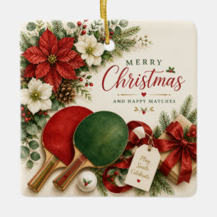 Ping-Pong-Schläger und Ball mit Weihnachtsmotiv Keramikornament