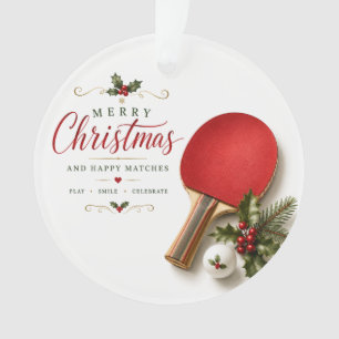 Ping-Pong-Schläger und Ball mit Weihnachtsmotiv Ornament