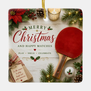 Ping-Pong-Schläger und Ball mit Weihnachtsthema Keramikornament