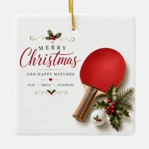 Ping-Pong-Schläger und Ball mit Weihnachtsthema Keramikornament