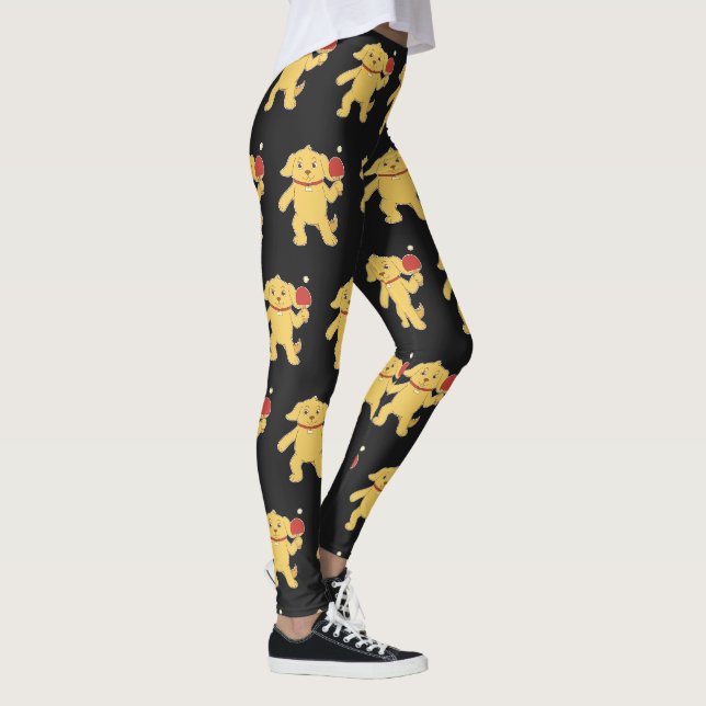 Ping Pong Tischtennis auf schwarz für weibliche Sp Leggings (Rechts)