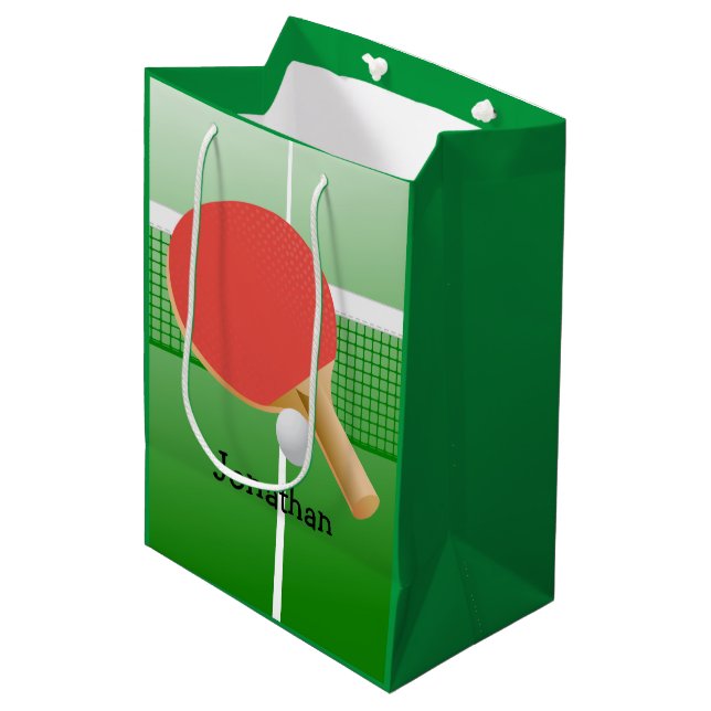 Ping Pong Tischtennis Design Mittlere Geschenktüte (Vorderseite Schrägansicht)