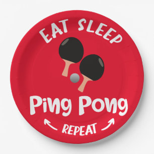 Ping Pong Tischtennis essen Schlaf wiederholen Pappteller