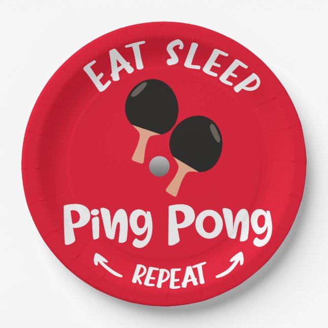 Ping Pong Tischtennis essen Schlaf wiederholen Pappteller (Vorderseite)