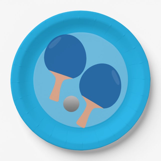 Ping Pong Tischtennis Party blauer Hintergrund Pappteller (Vorderseite)