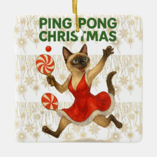 Ping Pong Weihnachtsmotiv für Siamkatzenliebhaber Keramikornament