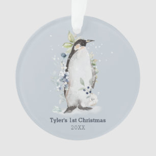 Pingouin 1er Noël Bleu Ornement personnalisé