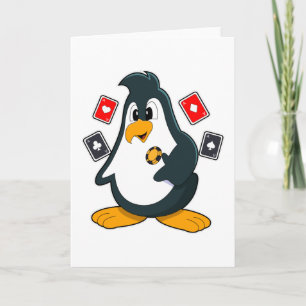 Pingouin au Poker avec cartes de Poker