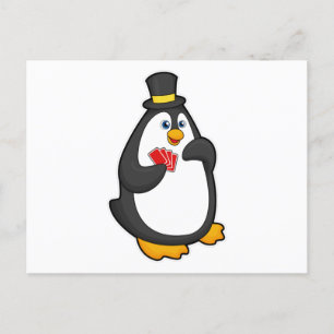 Pingouin avec Casquette au Poker avec cartes de Po