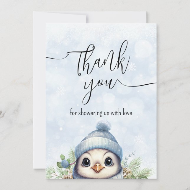 Pingouin bleu mou Carte de remerciements de neige  (Devant)