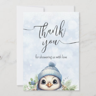 Pingouin bleu mou Carte de remerciements de neige 