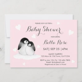 Pingouin Coeur Rose Bébé Douche Invitations