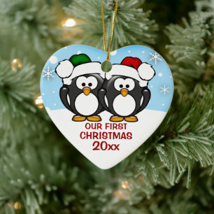 Pingouin Couple Premier ornement de Noël