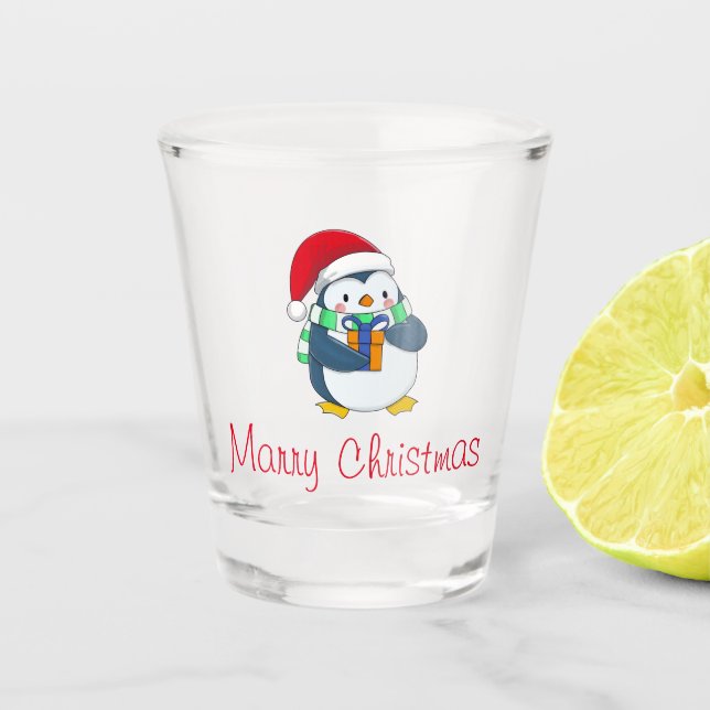 Pingouin dans un Casquette de Noël avec un verre d (Devant)