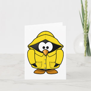 Pingouin Dans Une Cartes De Notes Raincoat Jaune