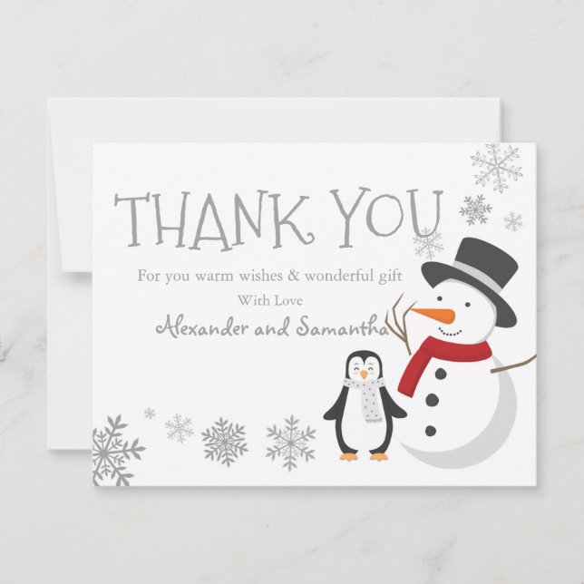Pingouin de neige Hiver Wonderland Carte de remerc (Devant)