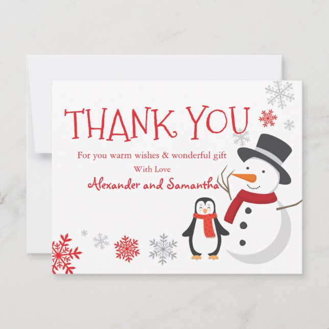 Pingouin de neige Hiver Wonderland Carte de remerc (Devant)