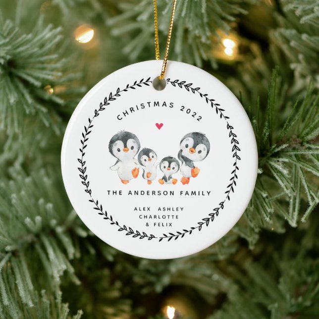 Pingouin De Noël Famille De Quatre Ornement En Cér (Arbre)
