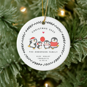 Pingouin De Noël Famille De Quatre Ornement En Cér