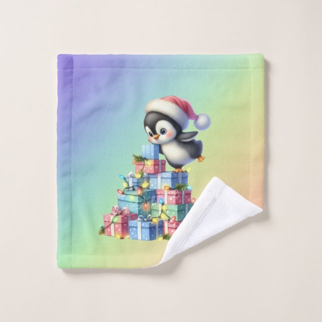 Pingouin de Noël mignon avec carte cadeau et lumiè (Gant de toilette)