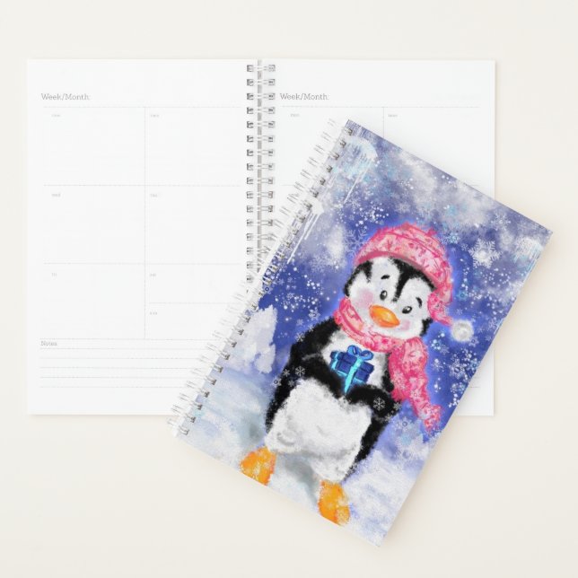 Pingouin de Noël mignon avec planificateur cadeau (Devant avec enveloppe)