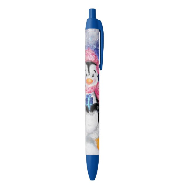 Pingouin de Noël mignon avec stylo cadeau (Bas (Vertical))
