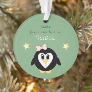 Pingouin de Noël Père Noël s'arrête ici vert