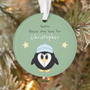 Pingouin de Noël Père Noël s'arrête ici vert