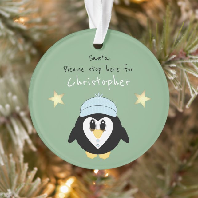 Pingouin de Noël Père Noël s'arrête ici vert (Arbre)