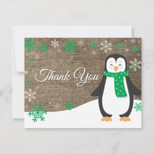 Pingouin d'hiver Carte de remerciements de flocon 