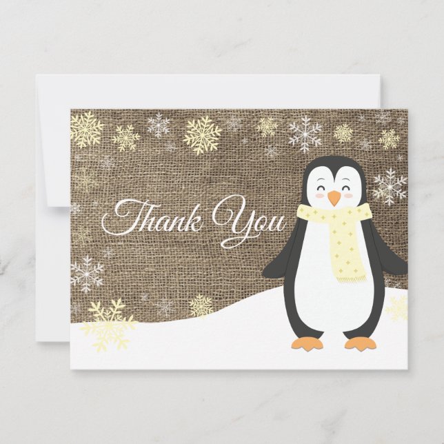Pingouin d'hiver Flocon de neige Carte de remercie (Devant)