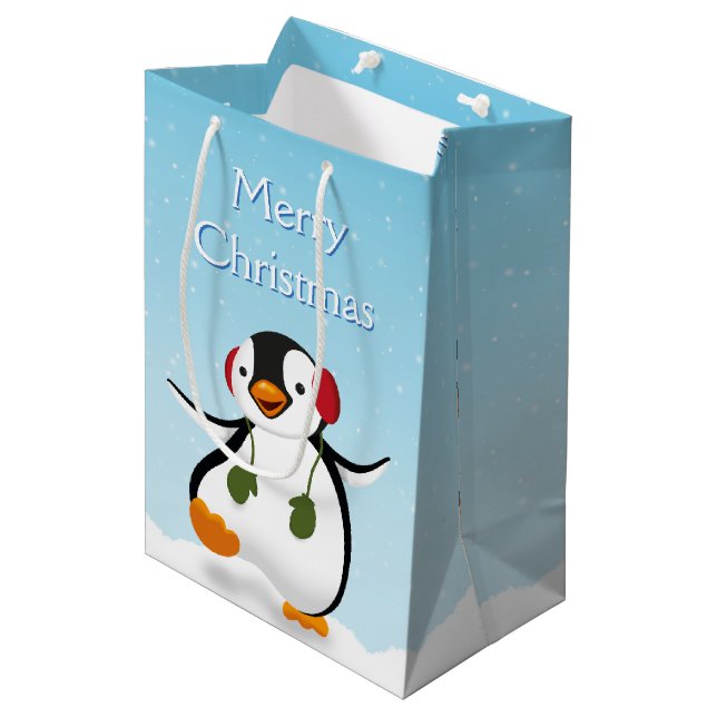 Pingouin d'hiver mignon - Sac cadeau moyen (Devant Angle)