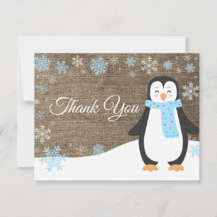 Pingouin d'hiver Snowflake Carte de remerciements 