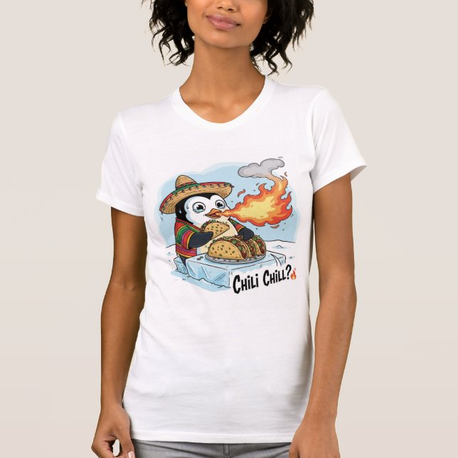 Pingouin drôle Manger T-shirt Tacos épicé (Devant)