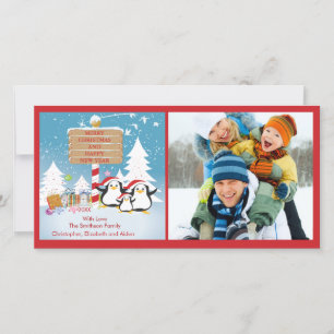 Pingouin Famille De 3 Vacances Carte Photo De Noël
