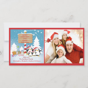 Pingouin Famille De 4 Vacances Carte Photo De Noël