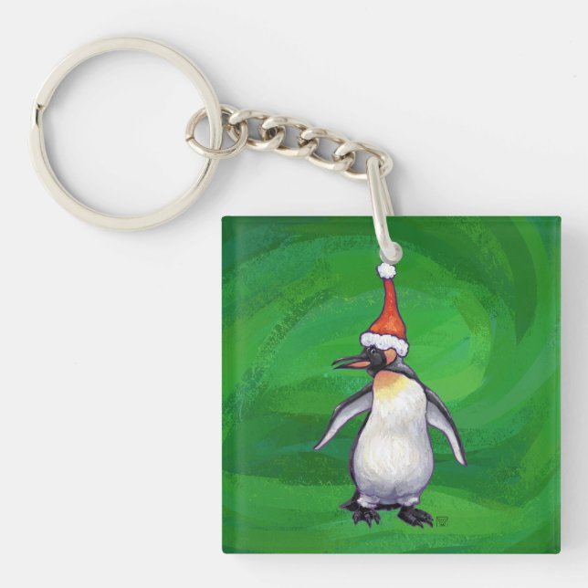 Pingouin mignon à Santa Hat sur Vert (Devant)