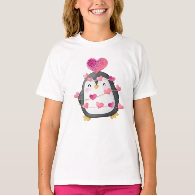 Pingouin mignon enveloppé dans un t-shirt d'amour (Devant)