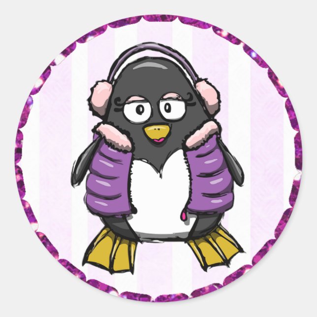 Pingouin mignon pourpre avec Stickers Bouffées ore (Devant)