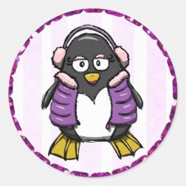 Pingouin mignon pourpre avec Stickers Bouffées ore